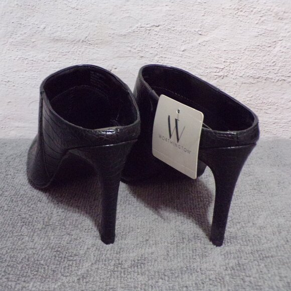 Worthington Croc Embossed Black Leather 4" Heel Size 6 New with Tag - Picture 2 of 4